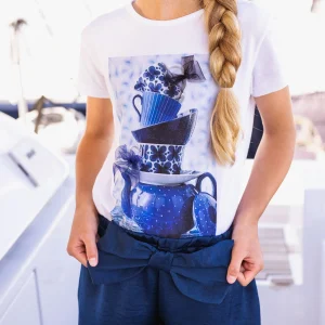 T-SHIRT STAMPA TAZZINE BLU