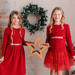 ABITO CALDO COTONE ROSSO CON CINTURA STELLE