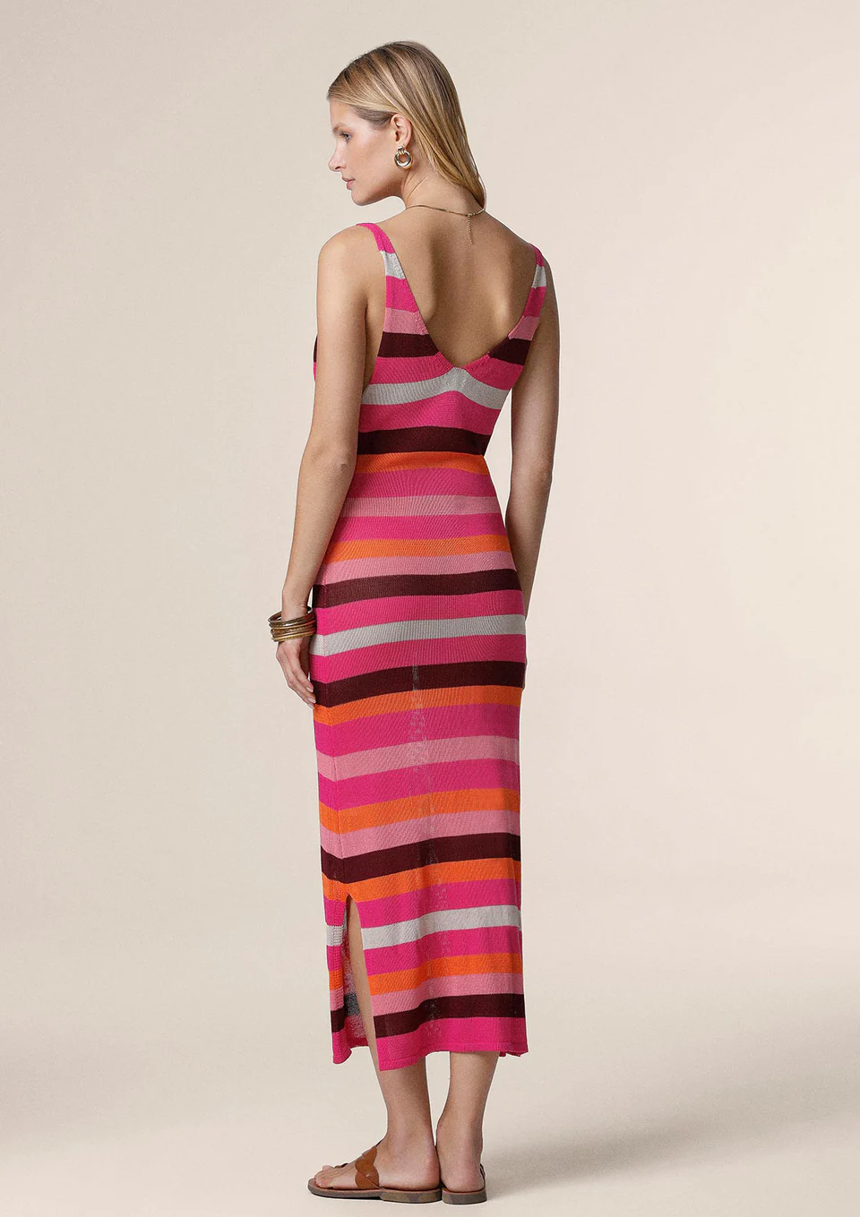VESTITO MIDI ME FUI IN MAGLIA A RIGHE NEI COLORI DEL ROSA, ARANCIO E MARRONE - immagine 3