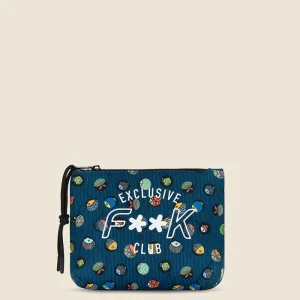 POCHETTE MARE EFFEK IN NEOPRENE COLOR VERDE PETROLIO CON STAMPA DI PESCE PALLA