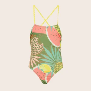 COSTUME BIMBA EFFEK INTERO CON INCROCIO SULLA SCHIENA FANTASIA ROSA TROPICALE