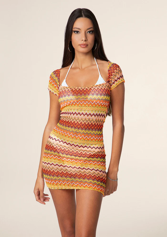 ABITO CORTO DONNA EFFEK MEZZA MANICA E SCOLLO SULLA SCHIENA CROCHET COLORATO