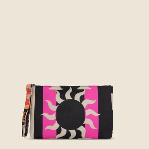 POCHETTE MARE EFFEK IN CANVAS FANTASIA TRIBALE CON RIGHE NERE E BEIGE