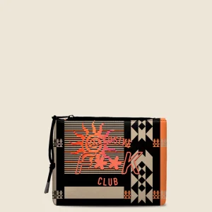 POCHETTE MARE EFFEK IN NEOPRENE FANTASIA TRIBALE E RICHE NERE E BEIGE