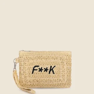 POCHETTE EFFEK MARE IN RAFIA BEIGE CON LOGO RICAMATO NERO