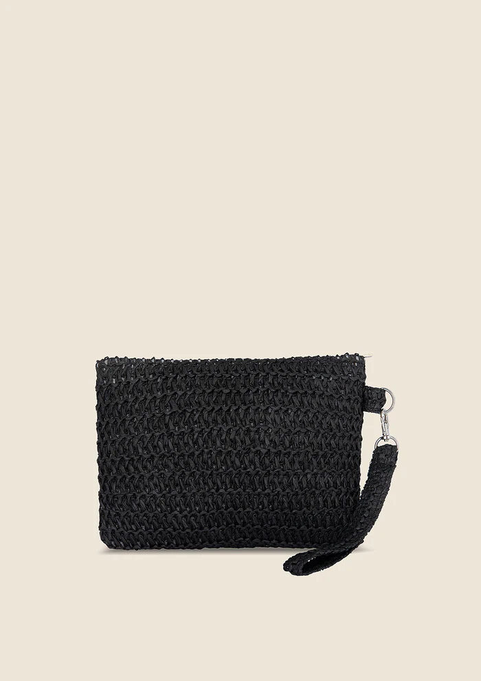 POCHETTE MARE EFFEK IN RAFIA NERA CON LOGO RICAMATO BEIGE - immagine 3