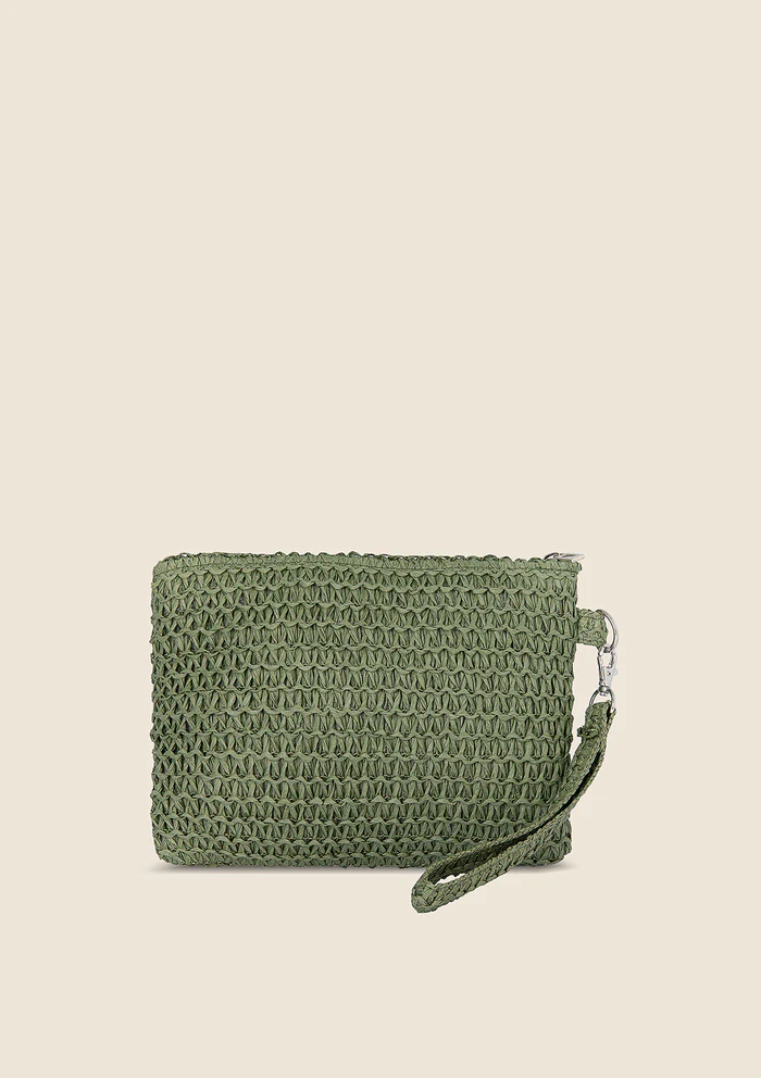 POCHETTE MARE EFFEK IN RAFIA VERDE SALVIA CON LOGO RICAMATO VERDE - immagine 3