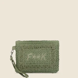 POCHETTE MARE EFFEK IN RAFIA VERDE SALVIA CON LOGO RICAMATO VERDE