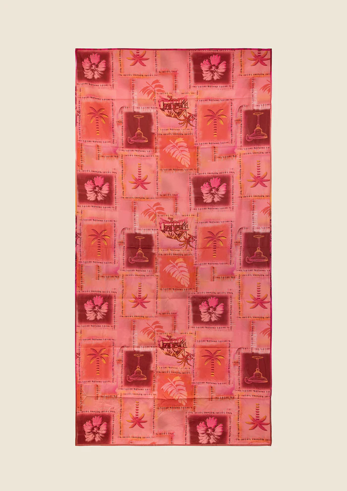 TELO MARE EFFEK IN MICROFIBRA CON FANTASIA SULL’ARANCIO E ROSSO CON PALME - immagine 3