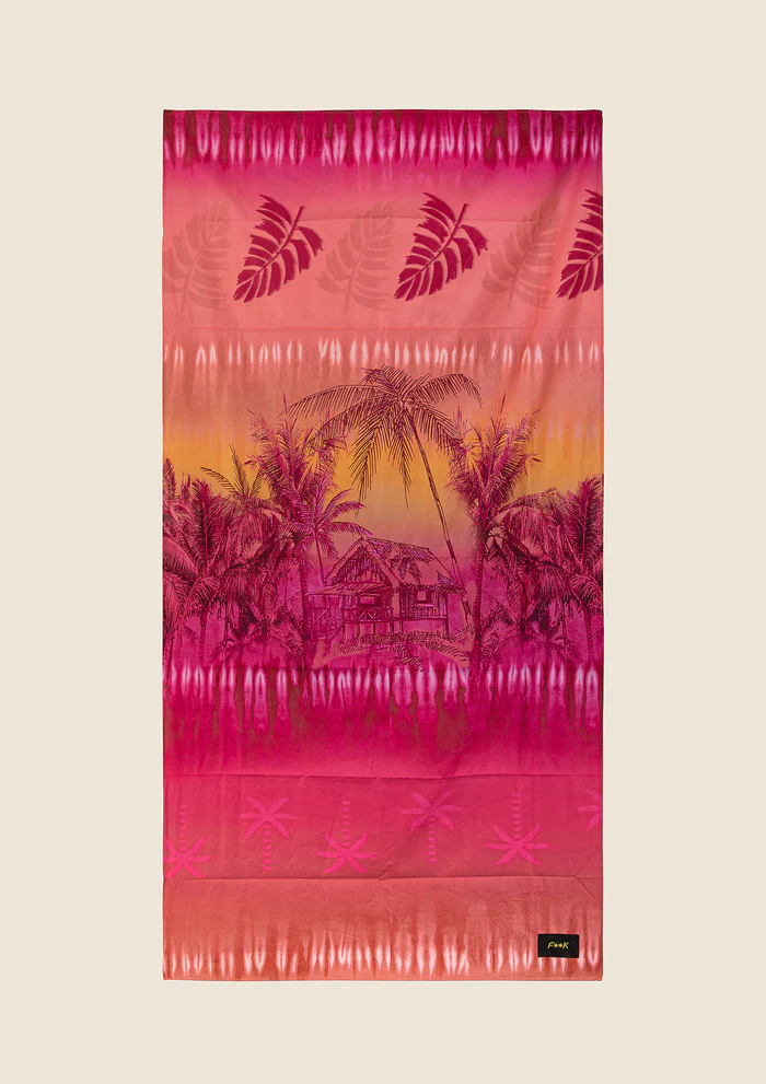 TELO MARE EFFEK IN MICROFIBRA CON FANTASIA SULL’ARANCIO E ROSSO CON PALME - immagine 2