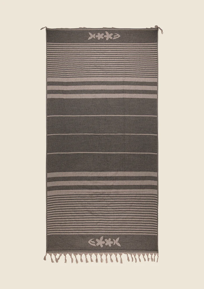 TELO MARE EFFEK IN COTONE CON NAPPINE BEIGE E GRIGIO SCURO - immagine 3