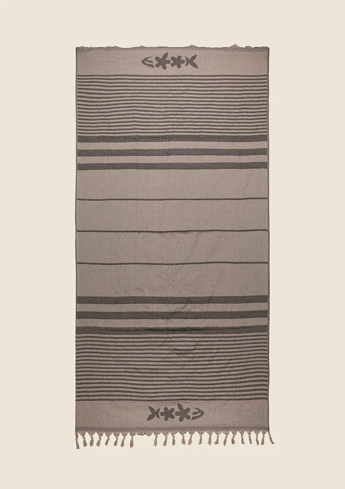 TELO MARE EFFEK IN COTONE CON NAPPINE BEIGE E GRIGIO SCURO