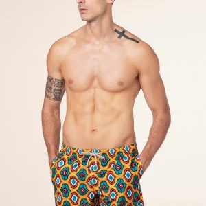 COSTUME EFFEK A PANTALONCINO BASE GIALLO/ARANCIO CON STAMPA TRIBALE