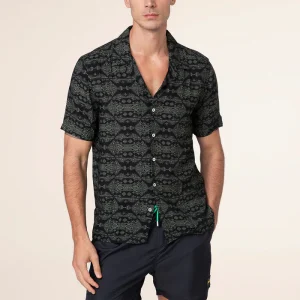 CAMICIA UOMO EFFEK IN MORBIDA VISCOSA COLORE NERO CON FANTASIA VERDE SALVIA