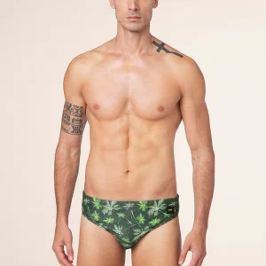 COSTUME EFFEK A SLIP BASE VERDE MILITARE CON STAMPA DI PALME