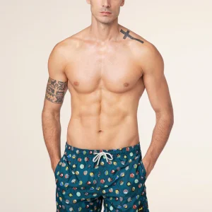 COSTUME UOMO EFFEK A PANTALONCINO COLOR VERDE PETROLIO CON STAMPA DI PESCE PALLA COLORATO