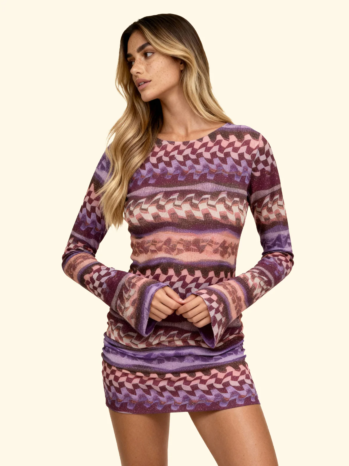 VESTITO MARE IN MAGLINA CON PROFONDO SCOLLO SULLA SCHIENA LILLA, VIOLA E BORDEAUX