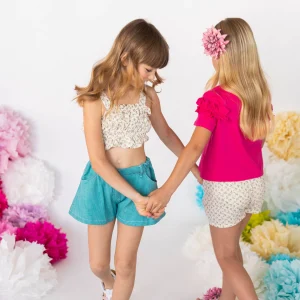 TOP ARRICCIATO FIORELLNI FLUO