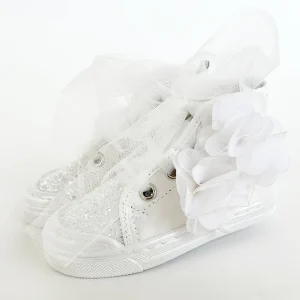 SNEAKERS RASO E GLITTER CON FIORE
