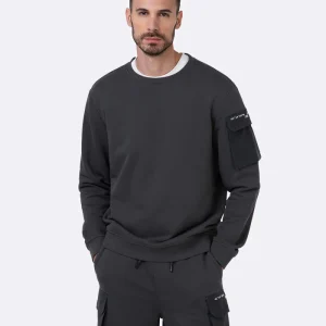 FELPA UOMO EFFEK GARZATA NEL COLORE GRIGIO CON TASCHINO IN TESSUTO TECNICO