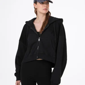 FELPA DONNA EFFEK NERA CON ZIP E CAPPUCCIO E LOGO TONO SU TONO