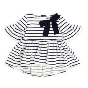 ABITO A RIGHE CON MANICA A PETALO