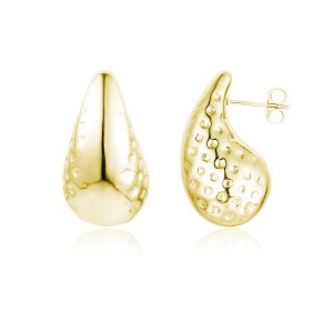 ORECCHINI #BRAND ACCIAIO INOSSIDABILE DROP PUNTINATO COLOR ORO