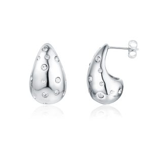 ORECCHINI #BRAND ACCIAIO INOSSIDABILE DROP CRISTALLI COLOR ACCIAIO