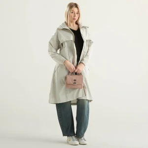 K-Way impermeabile lungo in tessuto beige chiaro