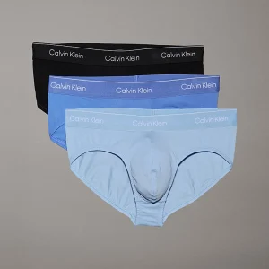 3 PACK SLIP UOMO CALVIN KLEIN IN COTONE NERO, AZZURRO E CELESTE CON ELASTICO TONO SU TONO LOGATO