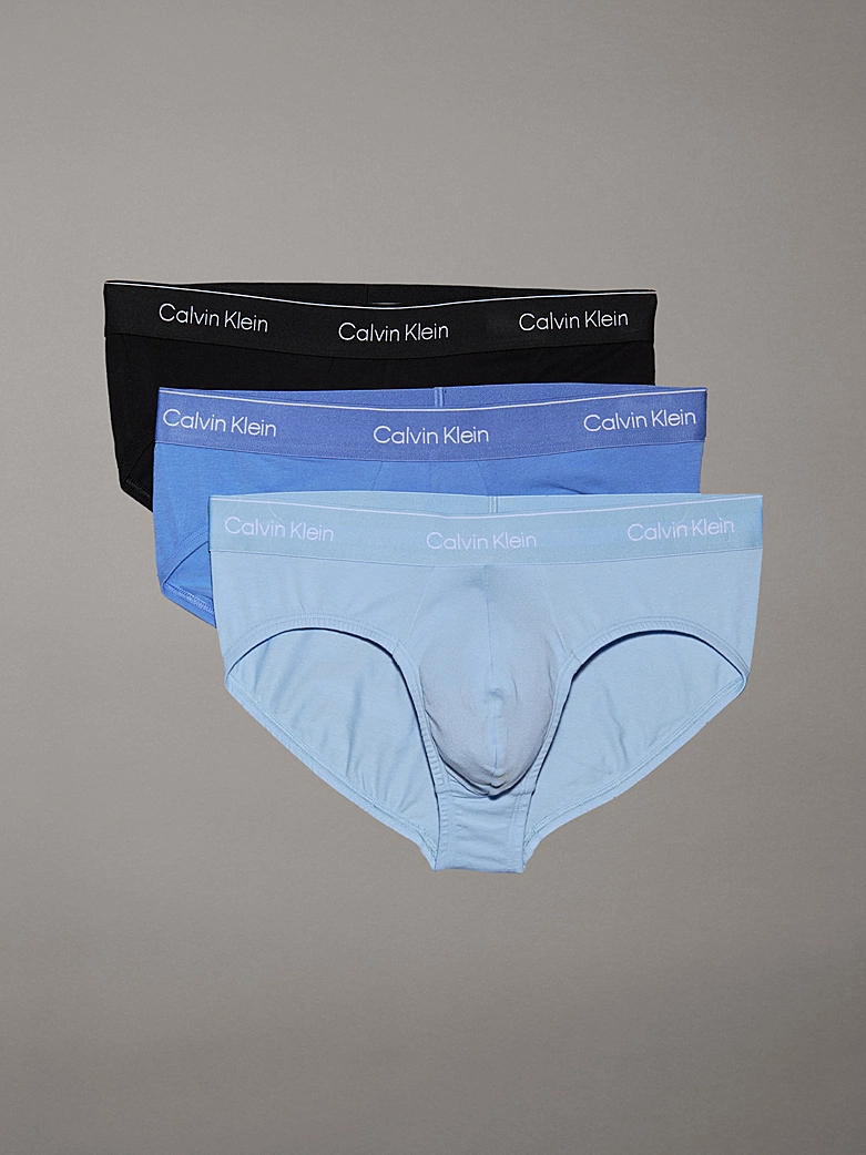 3 PACK SLIP UOMO CALVIN KLEIN IN COTONE NERO, AZZURRO E CELESTE CON ELASTICO TONO SU TONO LOGATO - immagine 2