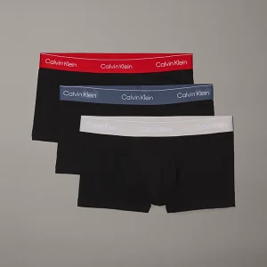 3 PACK BOXER UOMO CALVIN KLEIN IN COTONE NERO CON ELASTICO ROSSO, GRIGIO E PETROLIO LOGATO