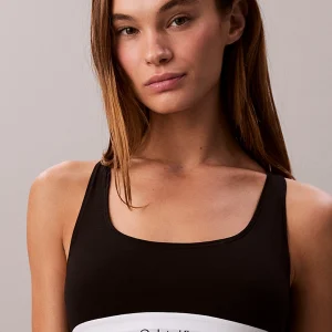 BRASSIERE DONNA CALVIN KLEIN IN COTONE SENZA IMBOTTITURA NERA CON ELASTICO BIANCO LOGATO