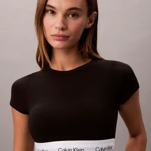 BRASSIERE T-SHIRT CALVIN KLEIN DONNA NERA CON ELASTICO BIANCO LOGATO