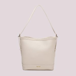 Borsa a Secchiello Rigida con Bordo Intrecciato – Panna – Mimì Muà Firenze