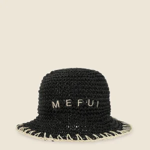 CAPPELLO MARE ME FUI IN RAFIA COLOR NERO CON RICAMI BEIGE