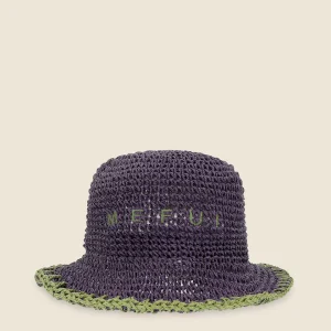 CAPPELLO MARE ME FUI IN RAFIA NEL COLORE VIOLA CON RICAMI VERDE SALVIA