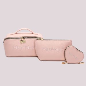 Beauty case set Mimì Muà Firenze rosa con scritta