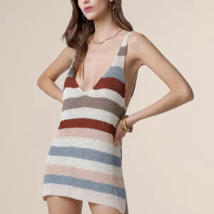 VESTITO ME FUI IN MAGLIA CORTO A RIGHE AZZURRE, MARRONE E BEIGE