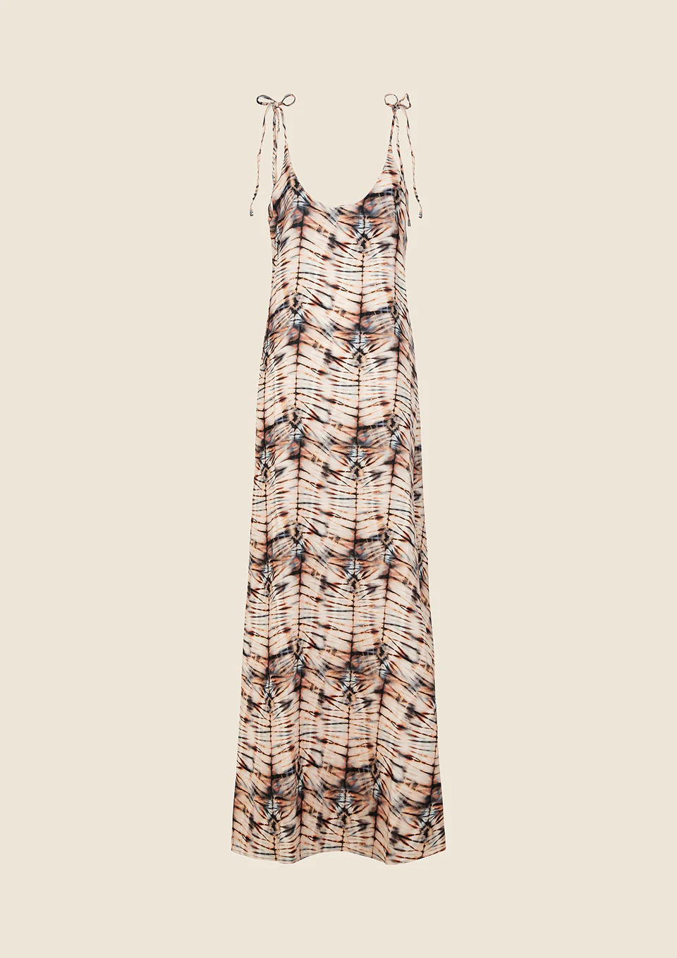 ABITO LUNGO DONNA ME FUI CON SCOLLO SULLA SCHIENA E BRETELLINA REGOLABILE FANTASIA NEI COLORI DEL BEIGE E MARRONE - immagine 4