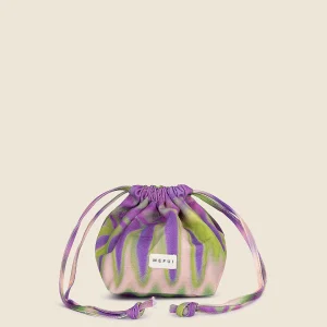 POCHETTE MARE ME FUI CON COULISSE IN COTONE NELLA FANTASIA VERDE E VIOLA