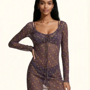 VESTITO COPRICOSTUME VIOLA CON FIORELLINI