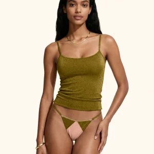 CANOTTA ME FUI IN LUREX VERDE MILITARE CON BRETELLINA REGOLABILE