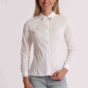 Camicia Bianca Mimì Muà Firenze con Colletto Gioiello e Strass – Made in Italy