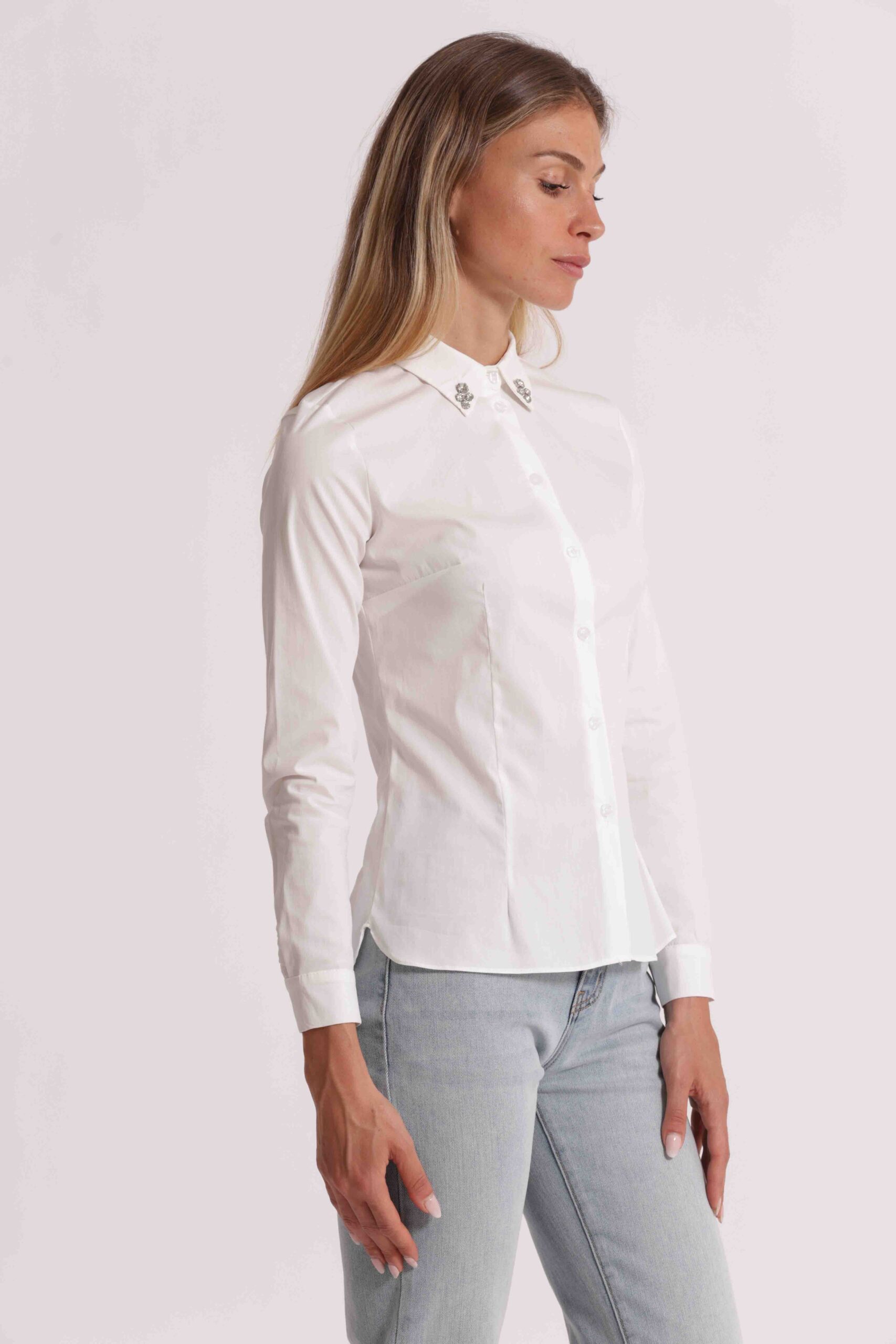 Camicia Bianca Mimì Muà Firenze con Colletto Gioiello e Strass – Made in Italy - immagine 7