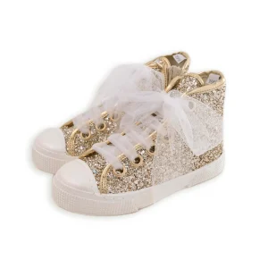 SNEAKER ALTA GLITTER STRINGHE IN TULLE