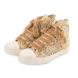 SNEAKER ALTA GLITTER STRINGHE IN VELLUTO