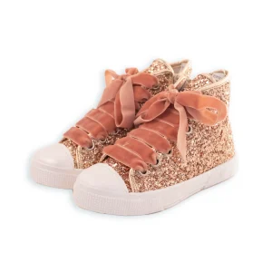 SNEAKER ALTA GLITTER STRINGHE IN VELLUTO