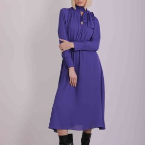 Abito Longuette in Georgette con Fusciacca e Bottoni Gold – Viola – Mimì Muà Firenze