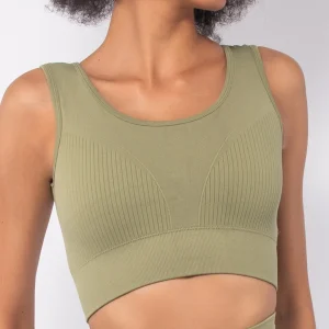 Top Akty con spalla larga e dettagli a costina - VERDE MILITARE - AT09